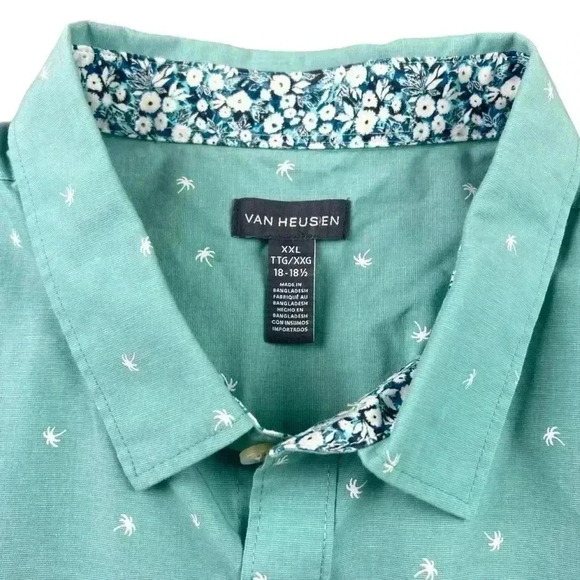 Van Heusen Light Blue Palm Tree Short Sleeve Button Down | Size XXL 18-18.5 - Picture 2 of 5